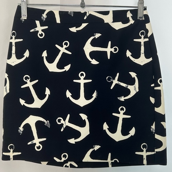 J. CREW Navy Blue Nautical Anchor Print Skirt - Picture 2 of 7